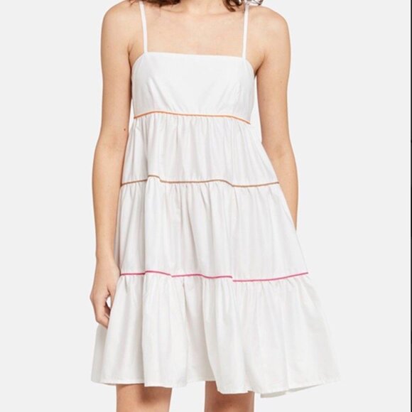 Devotion Twins Anthropologie Limbos Tiered Flared Mini Dress Summer White Size M - Picture 1 of 8